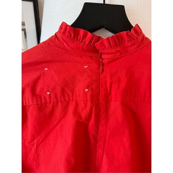 FABIANA PIGNA Crimson Red Blouse Long Sleeve Ruffled Neckline Size Xsmall - Picture 6 of 11